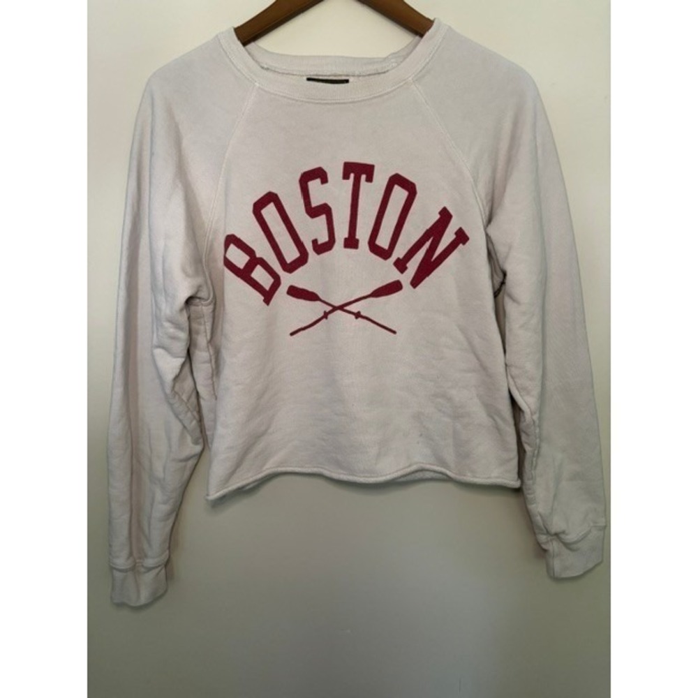 Retro Brand Los Angeles Boston Rowing Graphic Sweatshirt Cream Cropped Women's S